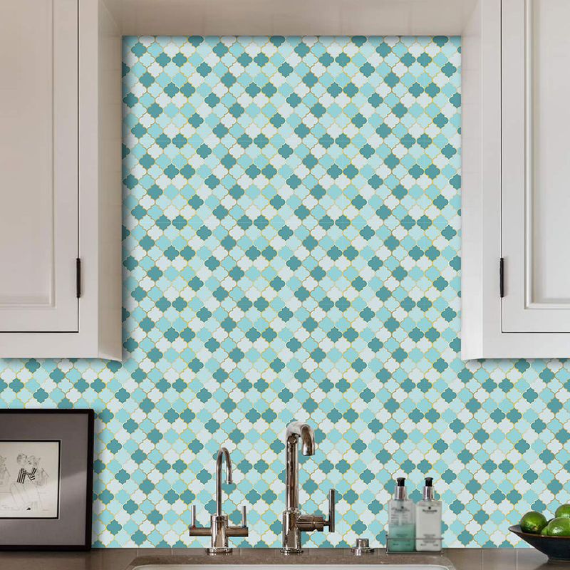 Aqua Quatrefoil Wallpaper Panel Set Peel and Stick Modern Bathroom Wall Decoration