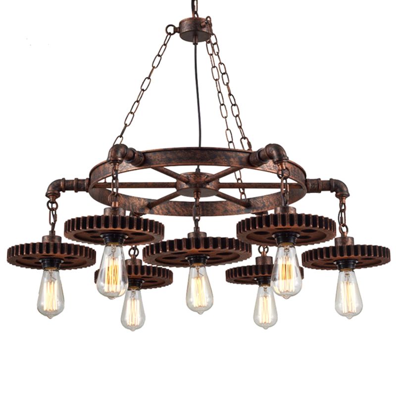 Industrial Style Wrought Iron Hanging Chandelier Bronze Ceiling Hanging Light Fixture for Bar