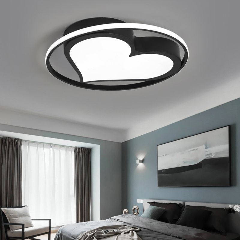 Metal Herat Shape Flush Mount Light Modern Style 2 Lights Flush Ceiling Light in Black