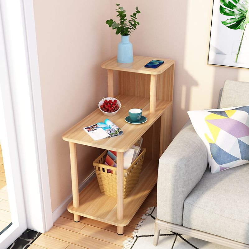 Modern Square 29.53" Tall Wood 4 Legs Side Table with Shelves