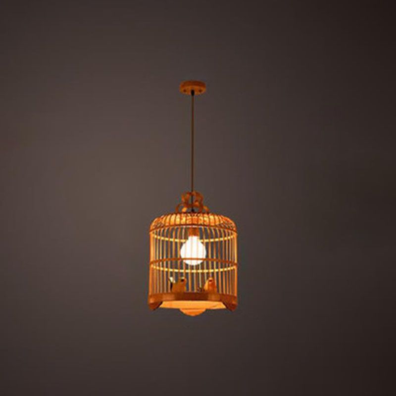 Cage per uccelli artigianali Pendulum Light Chinese Bamboo 1 Bulb Wood Lighting Ciondolo