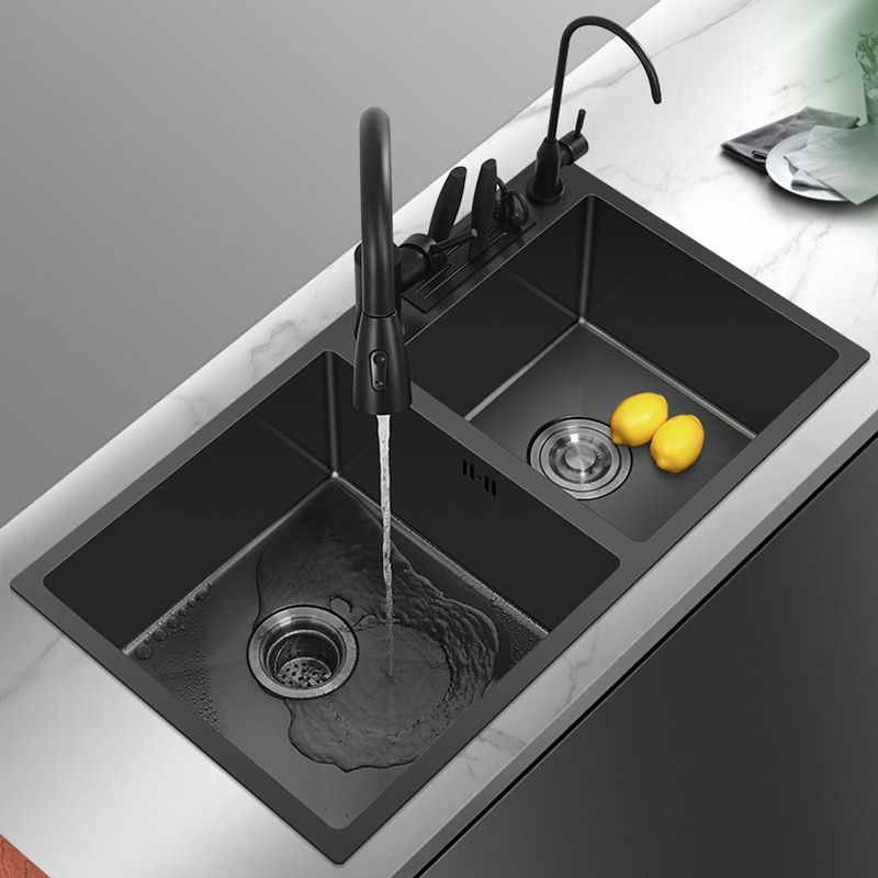 Modern Style Kitchen Sink Stainless Steel Dirt Resistant 2 Holes Drop-In Kitchen Sink