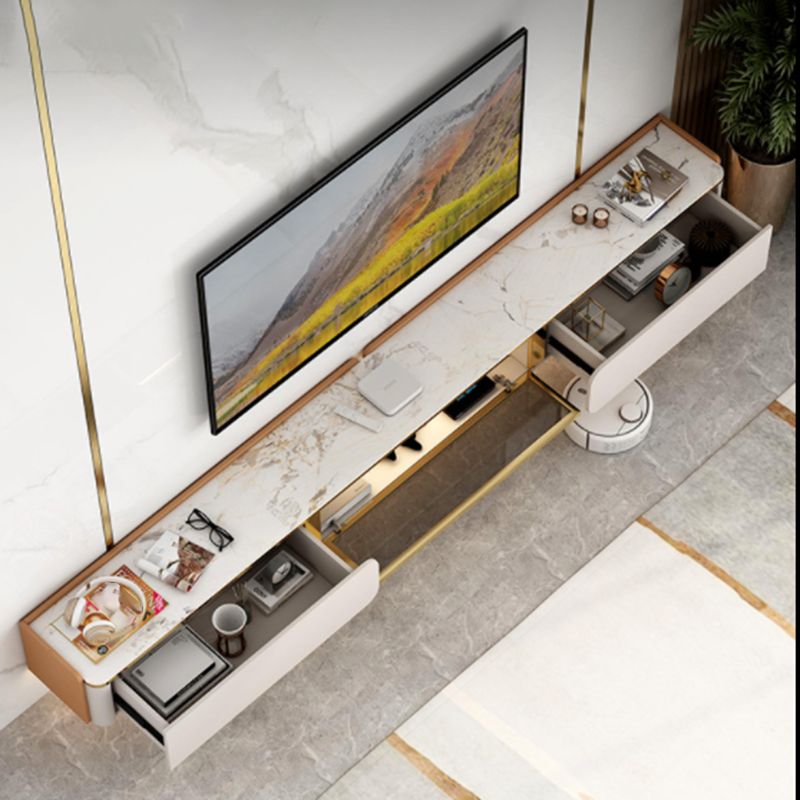 Glam Style Stone TV Stand Enclosed Storage Cable Management TV Console