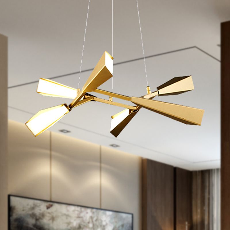 Metal Rectilinear Chandelier Lighting with Quill Shade Modern 6/8 Lights Gold Dining Room Drop Lamp in Warm/White