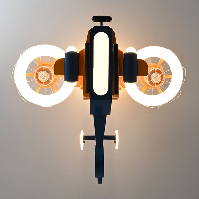 Kids LED Ceiling Fan Lamp Airplane Metal Fan Lighting in Blue and Orange for Bedroom