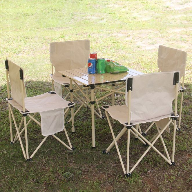 Beige and Black Dining Side Chair Modern Metal Folding Outdoor Chair