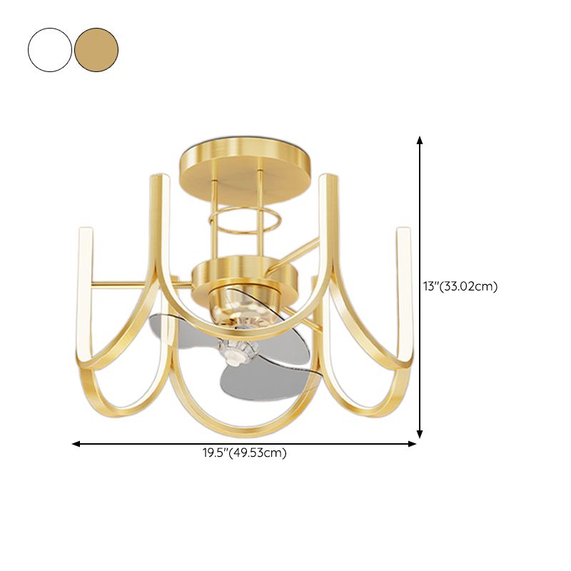 1/2/7-Light Golden Modernism LED Ceiling Fan Light for Dining Room