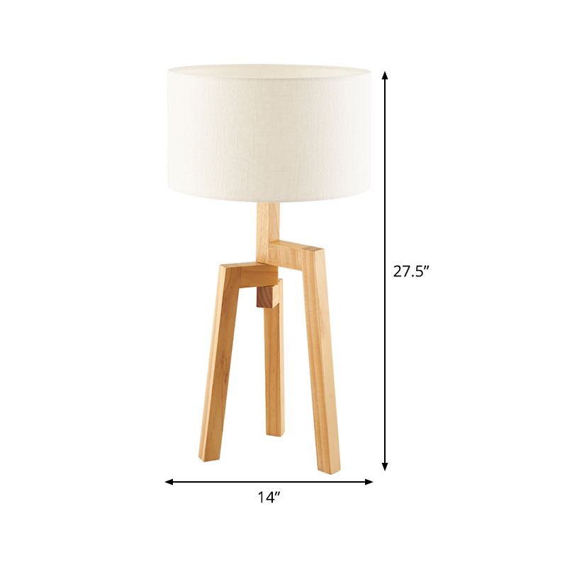 1 Lámpara de la tarea de la cama de la bombilla Lámpara de mesa de noche blanca moderna con sombra de tela de tambor