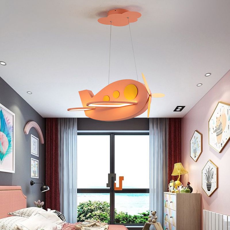 Airplane Shaped Baby Room Chandelier Metallic LED Cartoon Ceiling Suspension Lamp