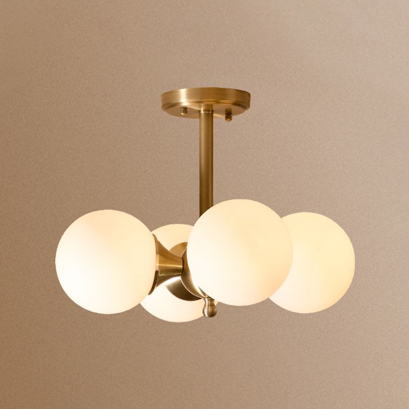 Modern Brass Semi Flush Mount Light 4-Light Sphere Glass Semi Flush Ceiling Light for Bedroom