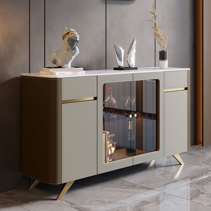 Glam Sideboard Cabinet Stone Sideboard Table with Doors for Dining Room