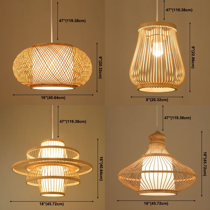 Rattan Geometric Suspension Light 1 Light Hanging Lamps for Restaurant