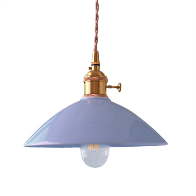 Dome Shade Iron Pendant Light Fixture Vintage Single Light Restaurant Hanging Ceiling Light in White/Pink/Blue