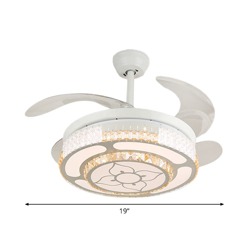 Tiered 4-Blade Semi Flush Mount Modernity Beveled Crystal 19" Wide LED White Hanging Fan Lamp