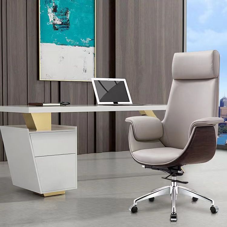 Ergonomic Faux Leather Desk Chair Swivel Padded Arms Chair with Wheels