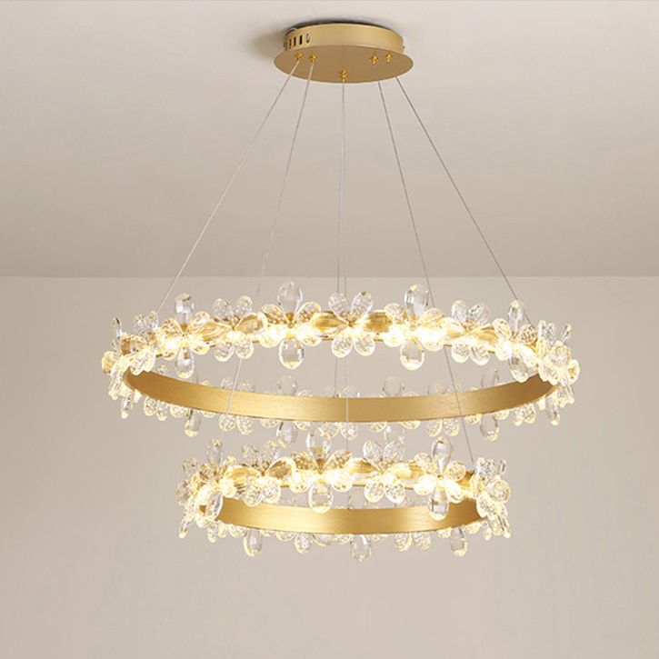 Modern Circular Pendant Chandelier Crystal Hanging Lamp