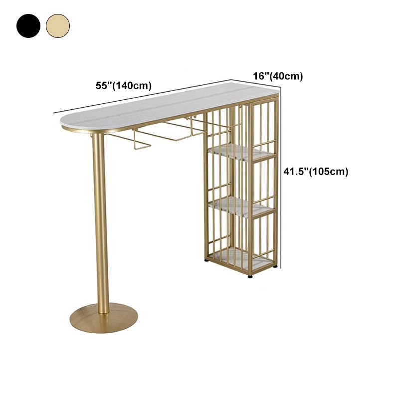 Glam Gold Iron Bistro Table White Stone Top Indoor Bar Dining Table with Shelf