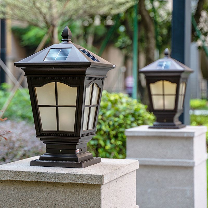 Square Shape Metal Pillar Lamp Modern Style 1 Light Solar Outdoor Light