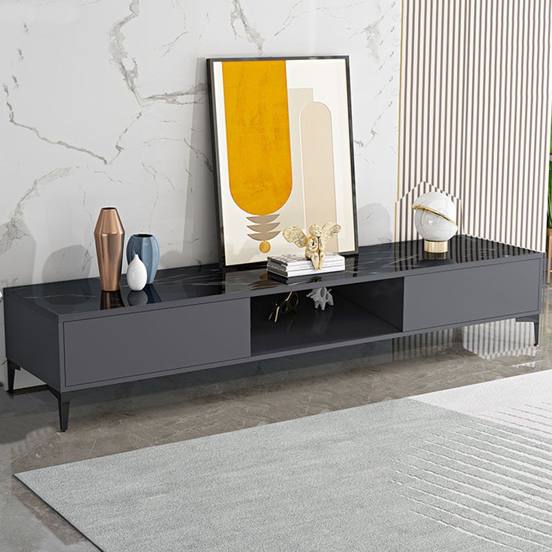 Contemporary Glossy TV Console Black/White Wood TV Stand with 2 Shelves