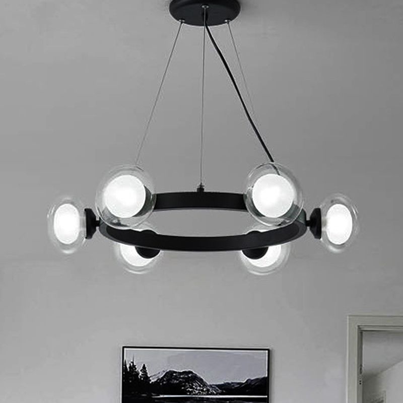 Lampada lampadaria rotonda in vetro trasparente con design ad anello cerchio contemporaneo 6/8 luci a led kit lampada appesa in nero