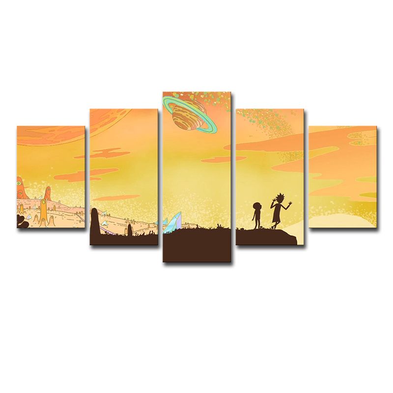 Cartoon the Other World Canvas Yellow Multi-Piece Wall Art Print for Living Room