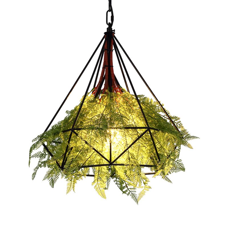 Lampe à chute de plante noire en métal diamant 1 tête industrielle LED vers le bas du pendentif d'éclairage pour restaurant, 15 "/ 18" /23,5 "de largeur