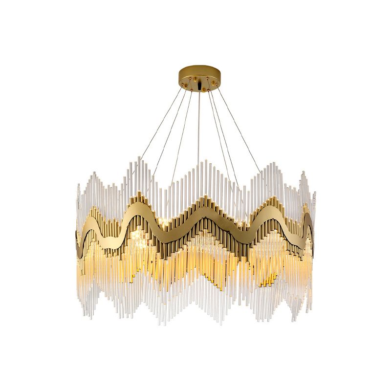 Ruffle Edge Crystal Chandelier Postmodern 8-Head Living Room Suspension Light in Brass