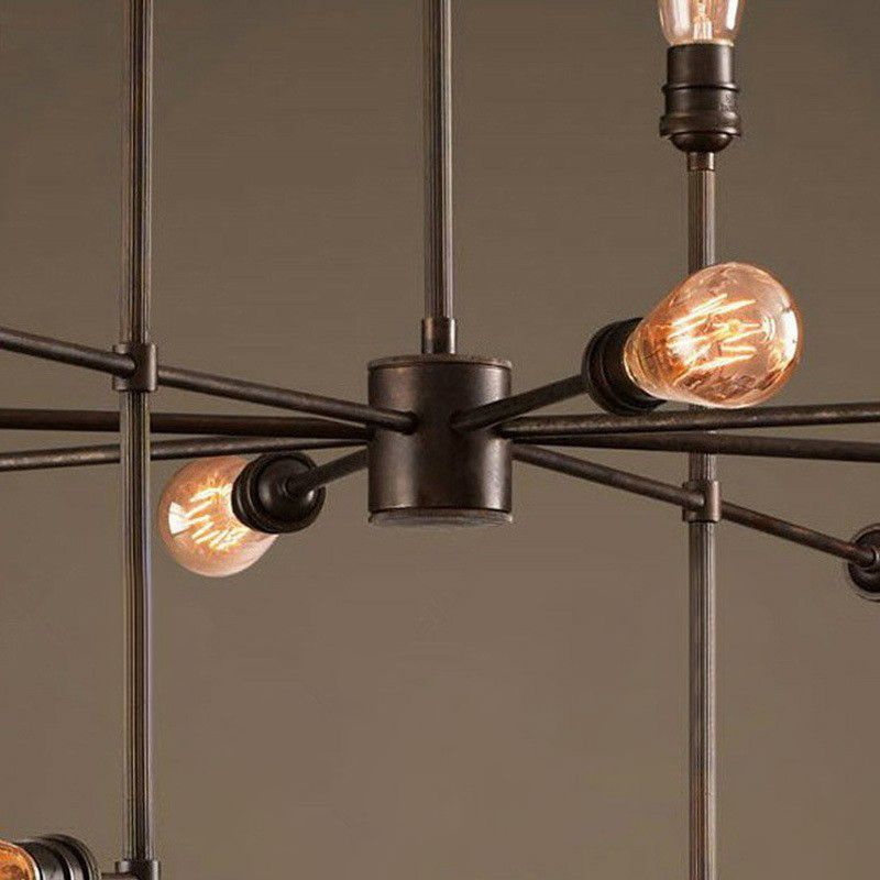 16 Bulbs 4-Sided Chandelier Industrial Style Black Metal Ceiling Hang Light for Living Room