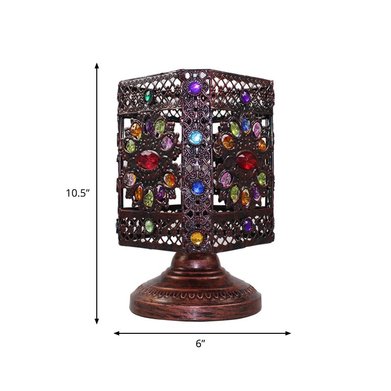 1 Bulb Night Table Lighting Bohemian Rectangle/Globe Metal Nightstand Lamp in Red/Yellow/Purple for Bedroom