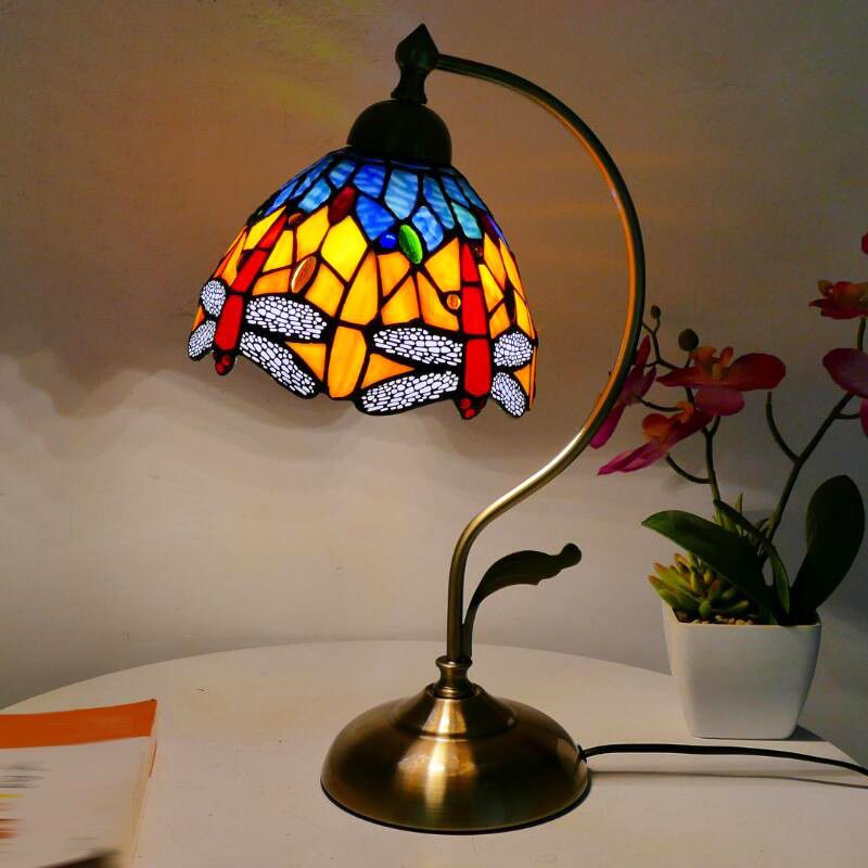 Tiffany Style Table Lamp 1-Light Desk Light with Glass Shade for Bedroom