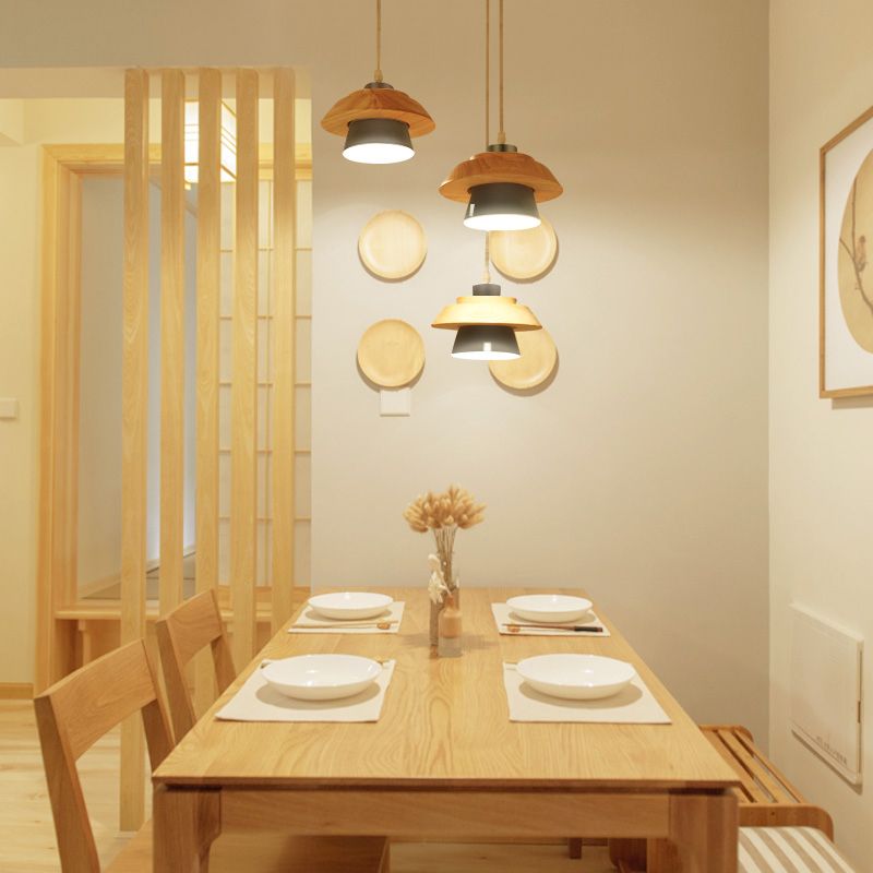 Wood Minimalism Hanging Ceiling Light Cone Pendant Light for Dining Room