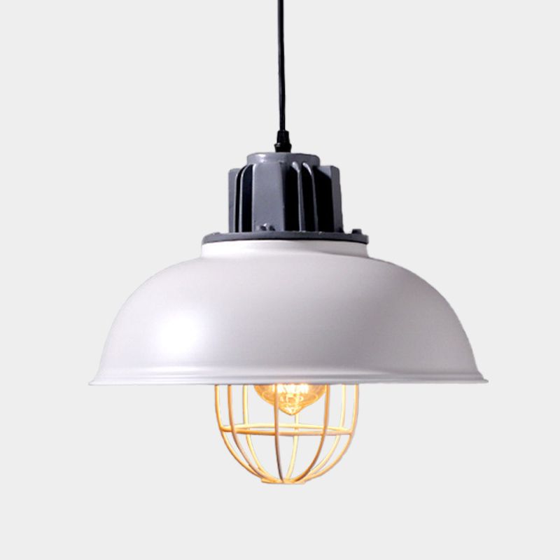 White Domed Drop Pendant Lamp Industrial Metal 1-Bulb Restaurant Ceiling Suspension Lamp