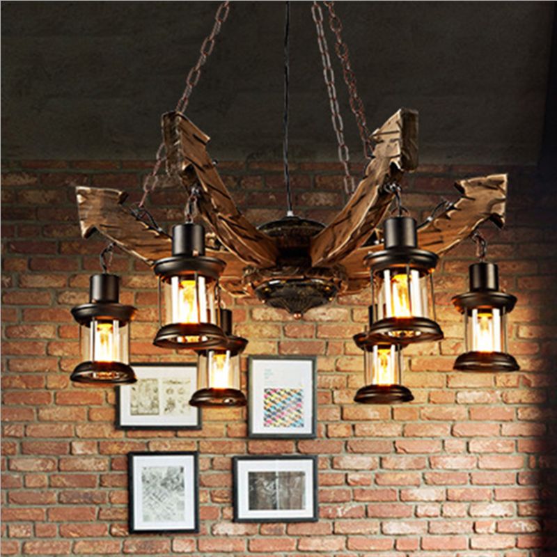 Wood Ceiling Hanging Light Fixture Coastal Black Shaded Restaurant Chandelier Lighting Fixture