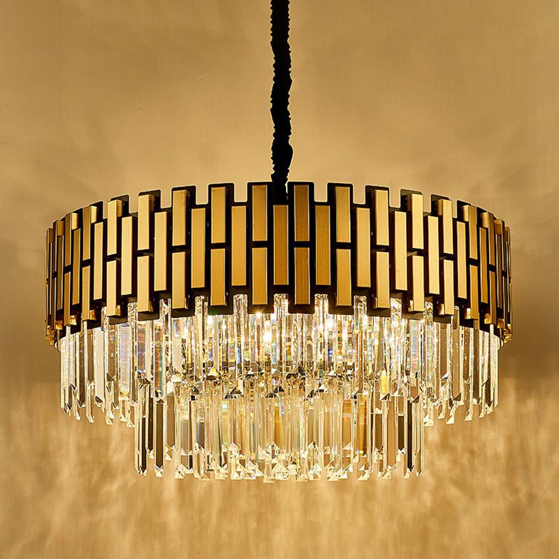 Crystal Gold Chandelier Lighting Layered 8 Lights Contemporary Hanging Light Fixture for Kitchen