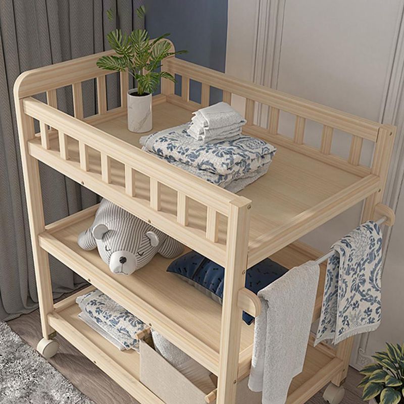 Wooden Shelf Changing Table with Pad and Storage Flat Top Baby Changing Table