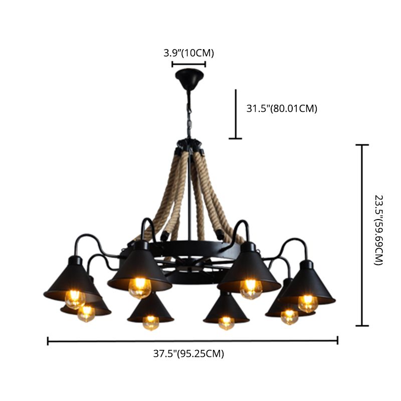 Conical Chandelier Light Fixture Industrial Rope Island Lighting Ideas for Restaurant