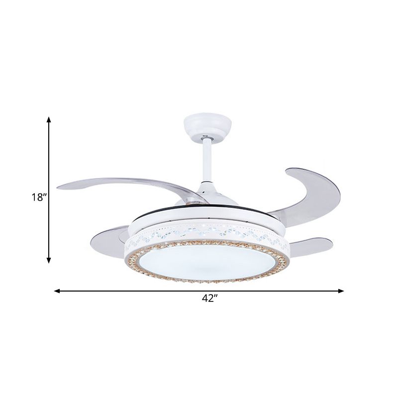 White Circular Hanging Fan Light Modernist Acrylic 42" W LED Living Room Semi Flush Mount with 4 Blades, Remote/Wall Control/Remote and Wall Control