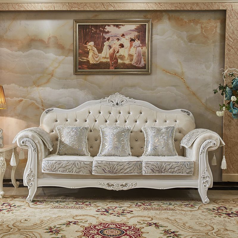 Velvet Rolled Arm Standard Sofa Couch with Pillows for Three People