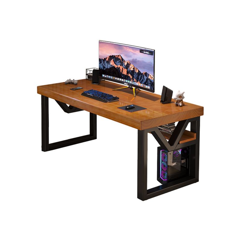 Industrial Solid Wood Office Desk Antique Finish Computer Desk with Metal Legs