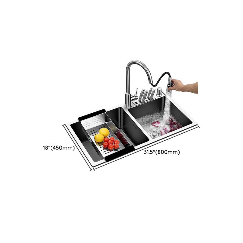 Modern Style Kitchen Double Sink Soundproof Detail Kitchen Sink with Basket Strainer