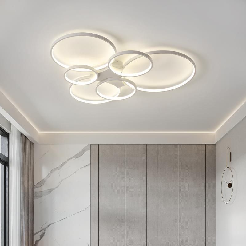 LED Ring 3 / 6 - Light Semi Flush Mount in Matte White Iron and Acrylic Ceiling Fixture