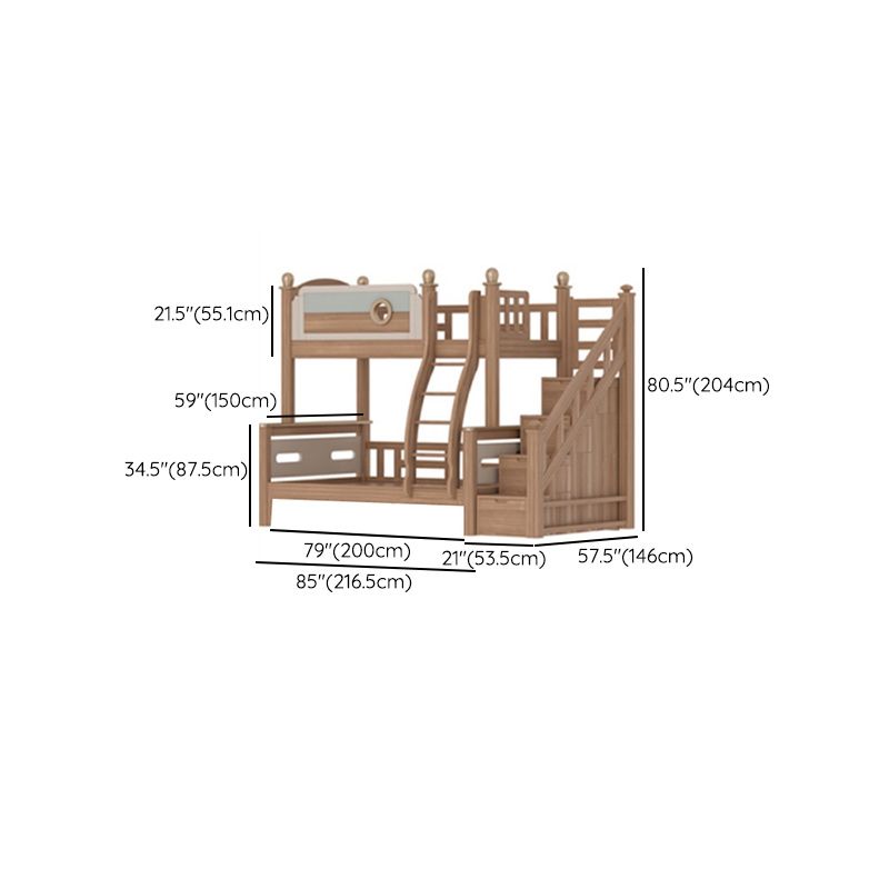 Gender Neutral Solid Wood Kids Bed Mid-Century Modern Bunk Bed with Storage