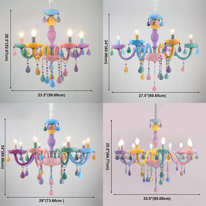 Multi Lights Colorful Hanging Ceiling Lights Modern Style Glass Curved Arms Chandelier