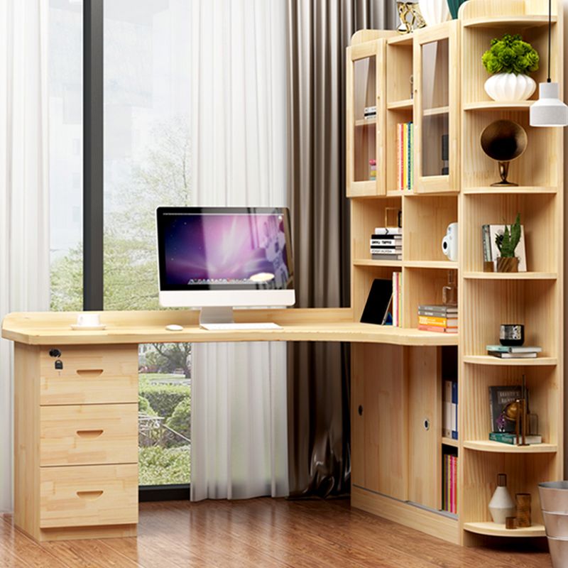 Solid Wood Computer Desk Home Locking Drawer Writing Desk with 3 Drawers