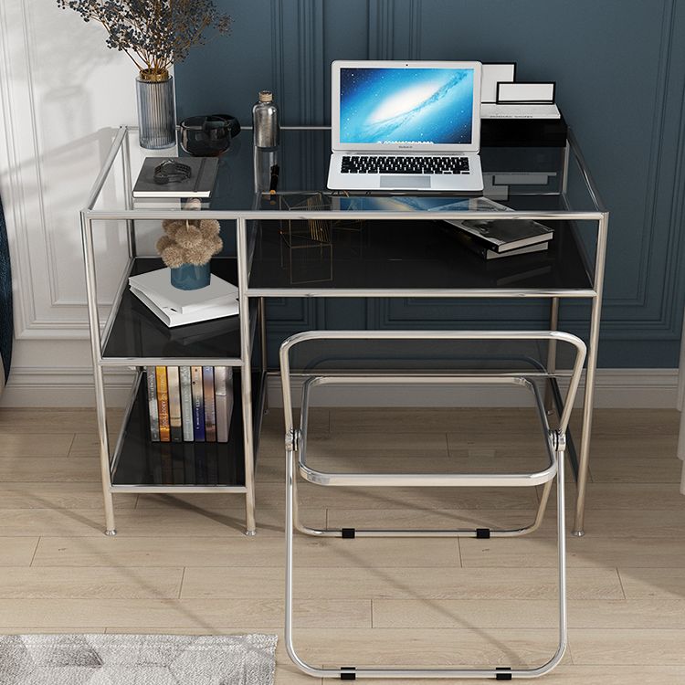 Modern Office Desk Wood Rectangular Writing Desk with Shelves , 23.62" W