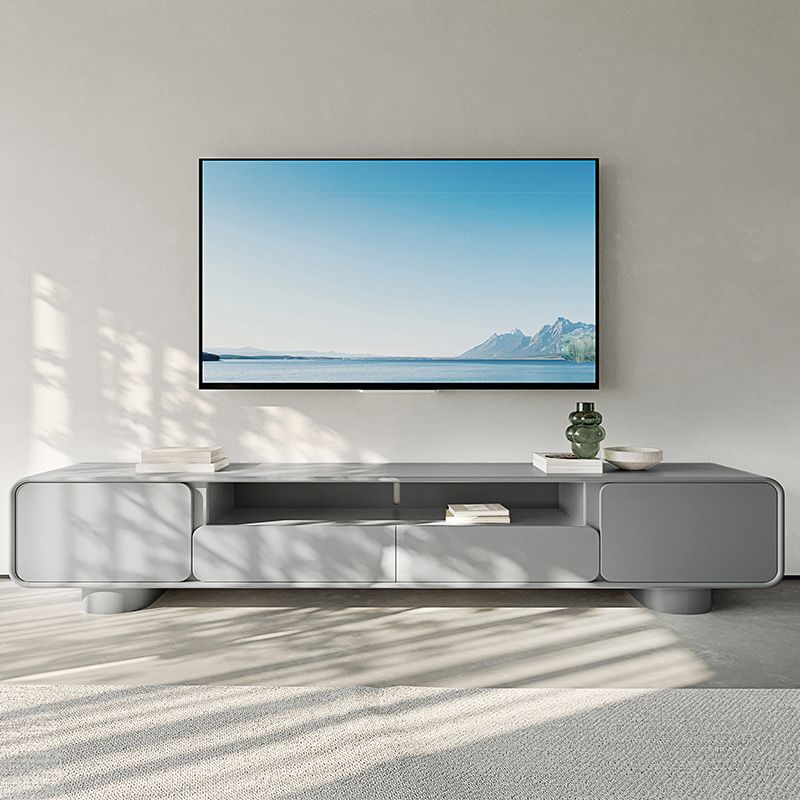 Gray Engineered Wood Media Console Contemporary Open Storage TV Console