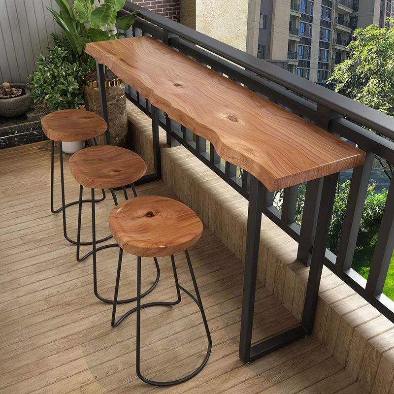 Pine Wood Bar Dining Table Modern Bar Table with Sled Base for Milk Tea Shop