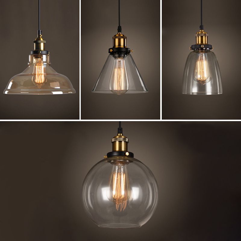 Hängende Anhänger Lichter Vintage Industrial Style1 Lichtanhänger mit Glasschatten für Schlafzimmer