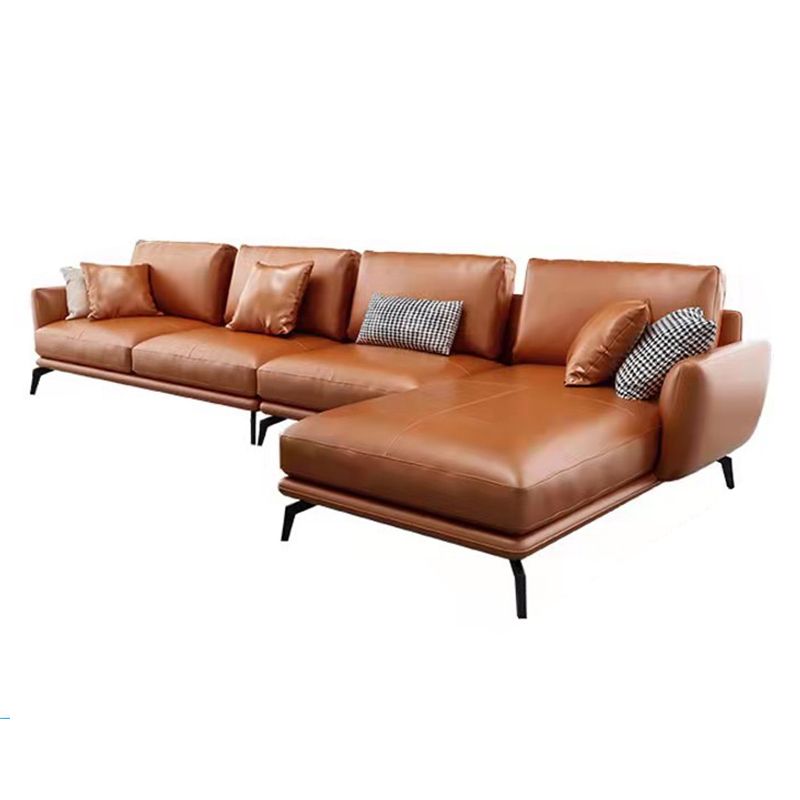 Mid-Century Modern Square Arm Sectional Sofa 34.65"H Cushion Back Sofa, Orange