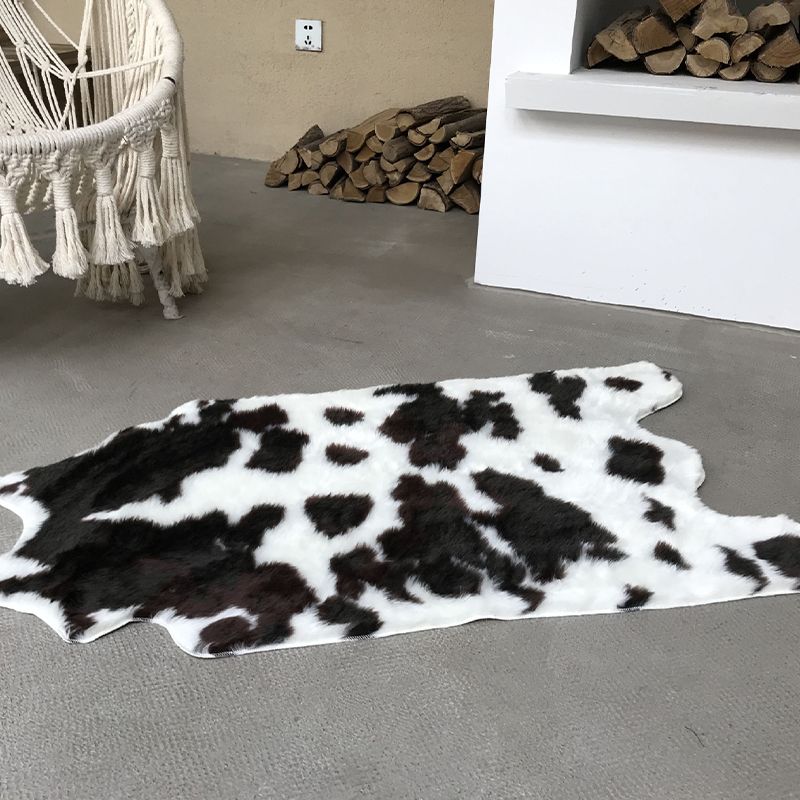 Fancy Cow Skin Print Rug Black-White Modern Carpet Synthetics Machine Washable Stain Resistant Non-Slip Rug for Room